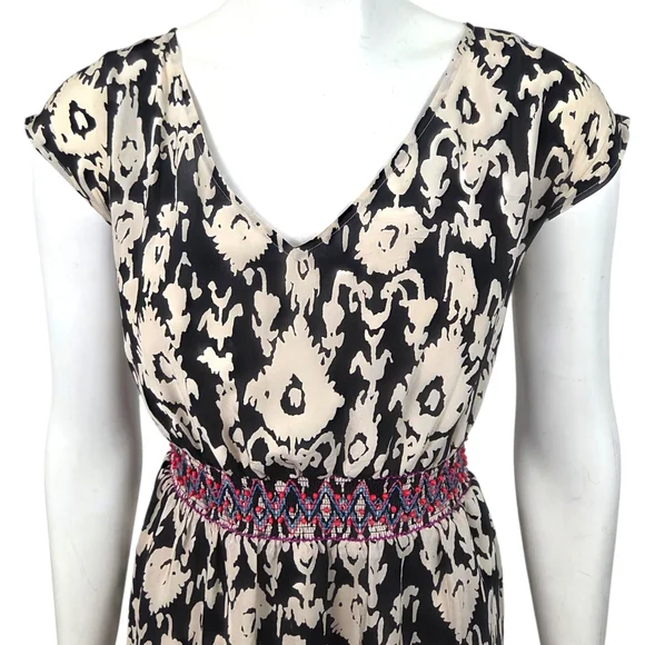 Anthropologie Vanessa Virginia Silk Maxi Dress Womens 2 Red Black Eclectic Artsy - Picture 3 of 12